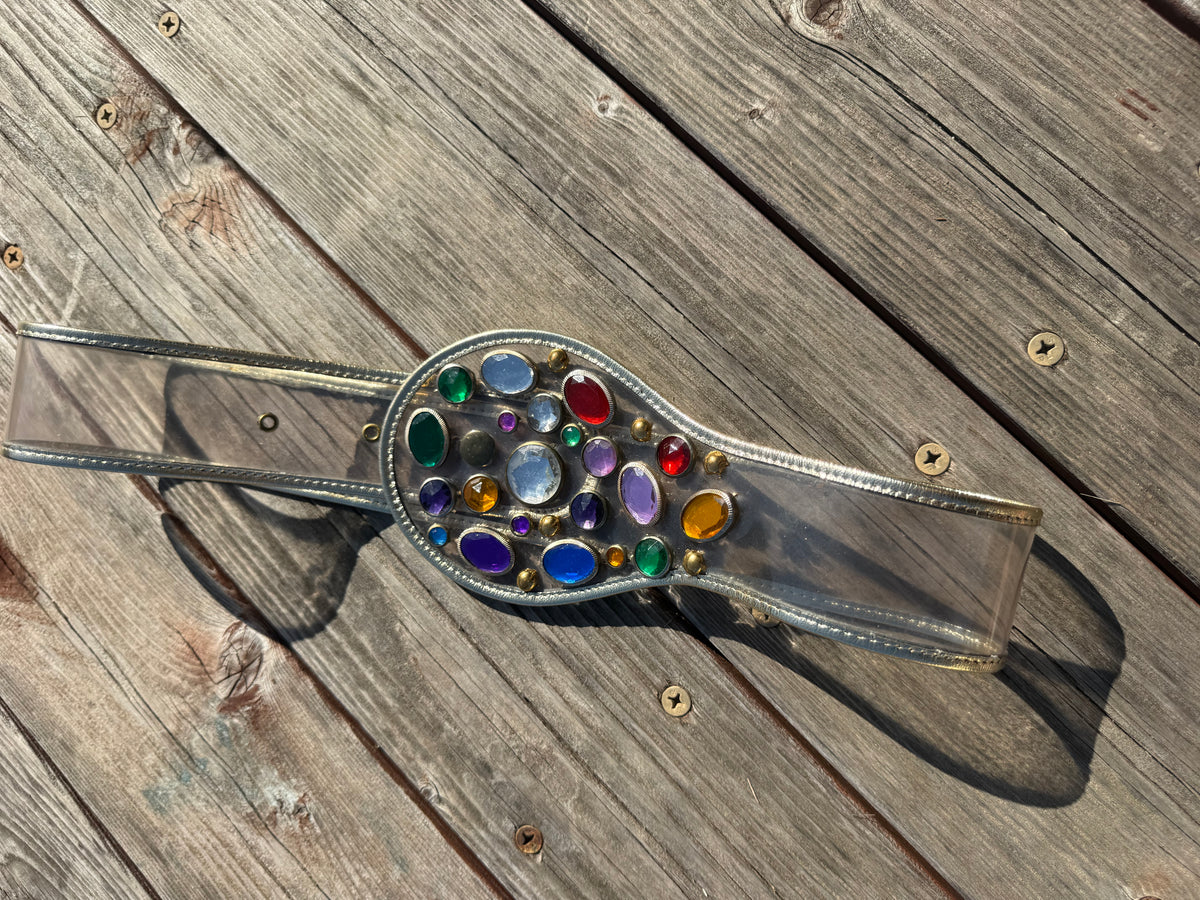 Vintage 80s Clear Vinyl Jeweled Statement Belt – Multicolor 