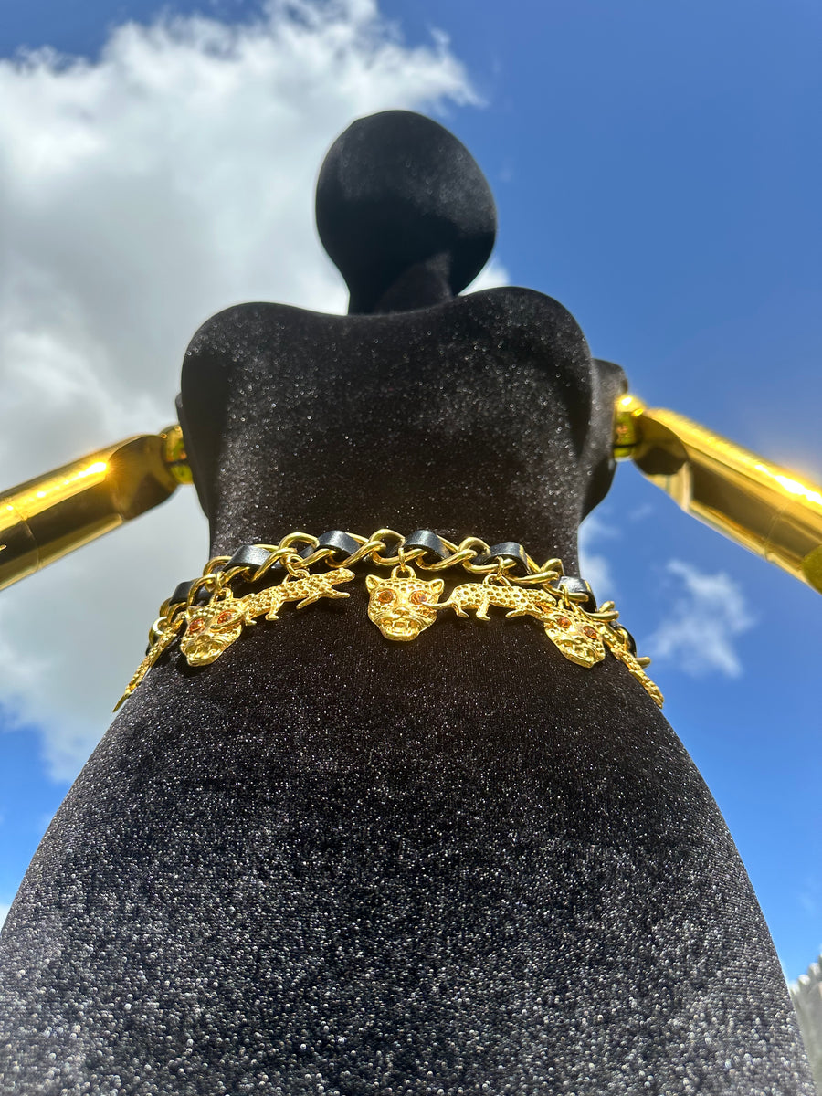Vintage 80s Feline Flair Charm Chain Belt – Vinti Trunk display picture 1