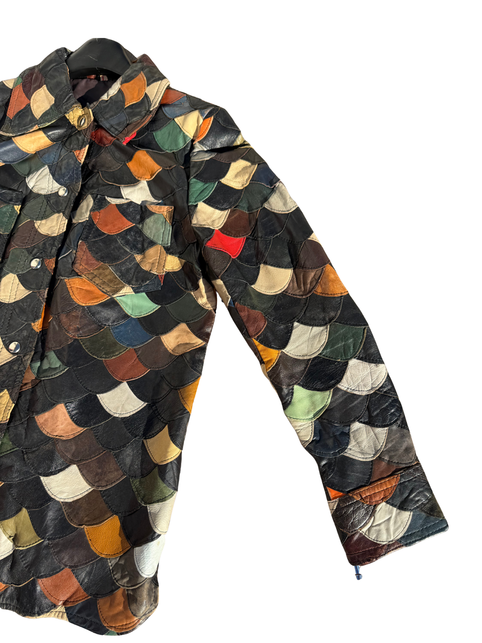 Vintage Patchwork Leather Mermaid Scallop Jacket | Multicolor 