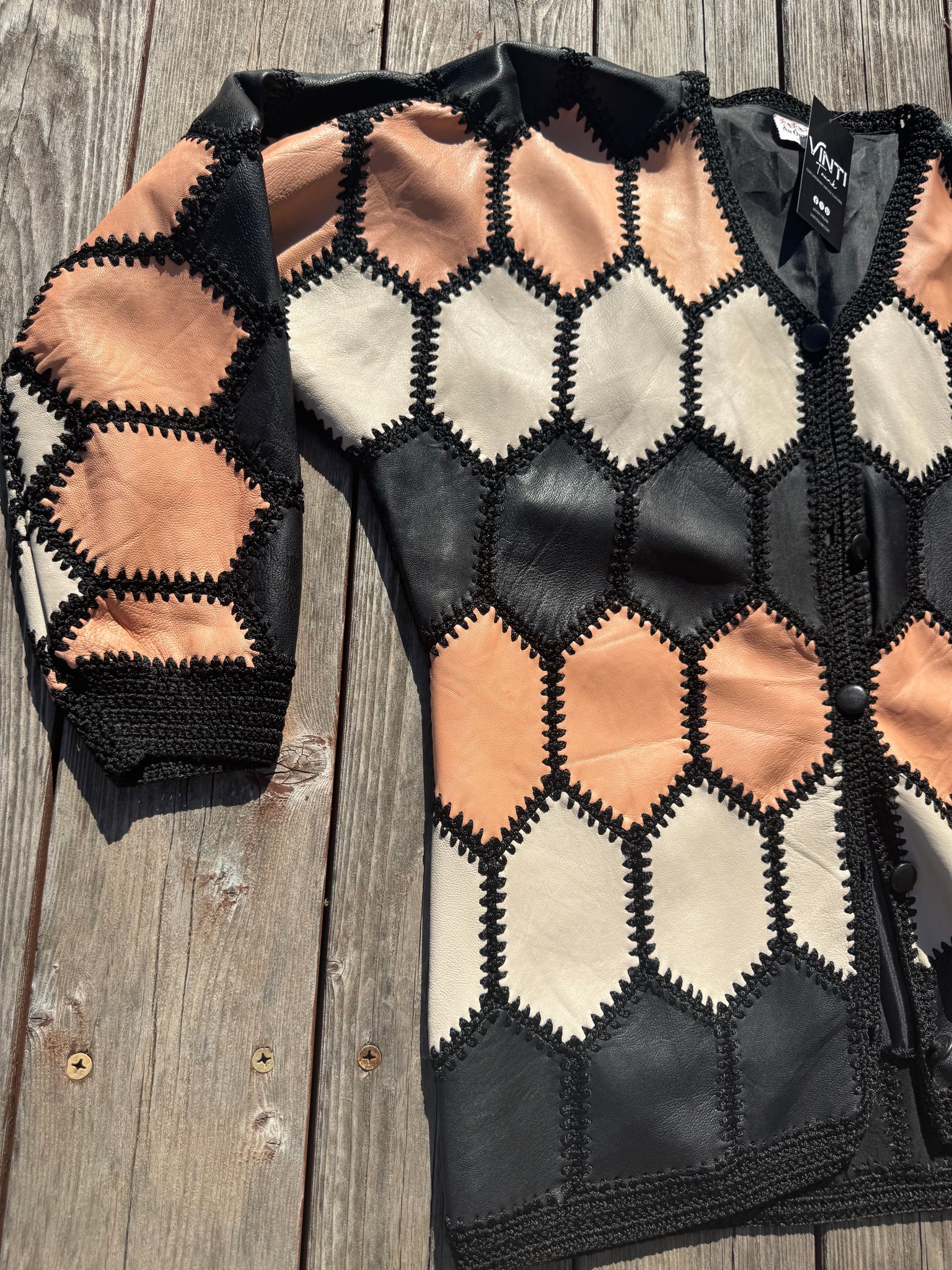 Vintage Peachy Patchwork Leather Sweater Cardigan – Vinti Trunk