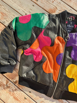 Vintage Leather 80s Colorblock Floral Jacket