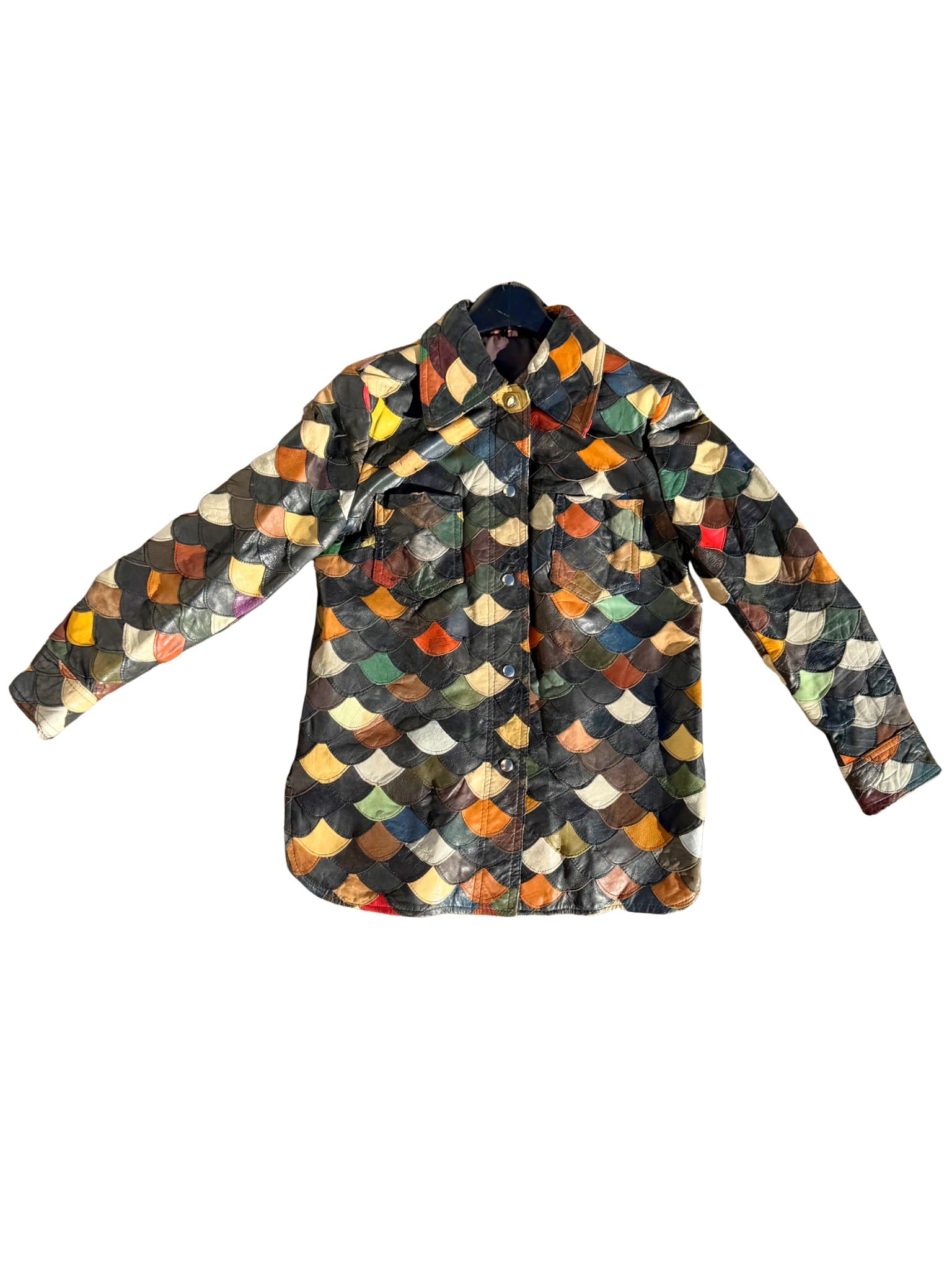 Vintage Patchwork Leather Mermaid Scallop Jacket | Multicolor 