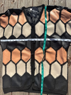 Vintage Peachy Patchwork Leather Sweater Cardigan – Vinti Trunk