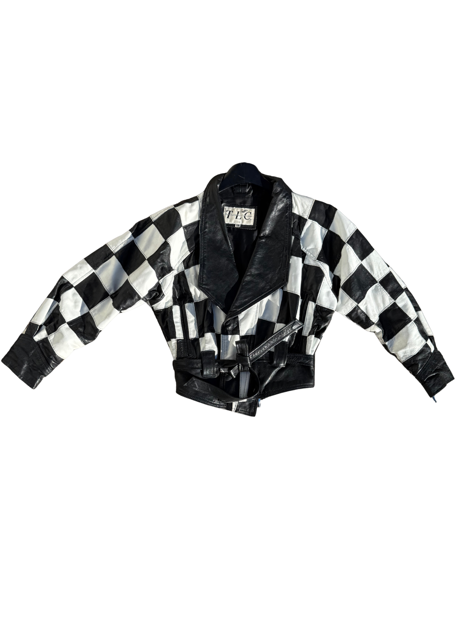 Black & White チェック柄ジャケット Vintage 80's Black & White Checkered Leather Jacket –(XS-M