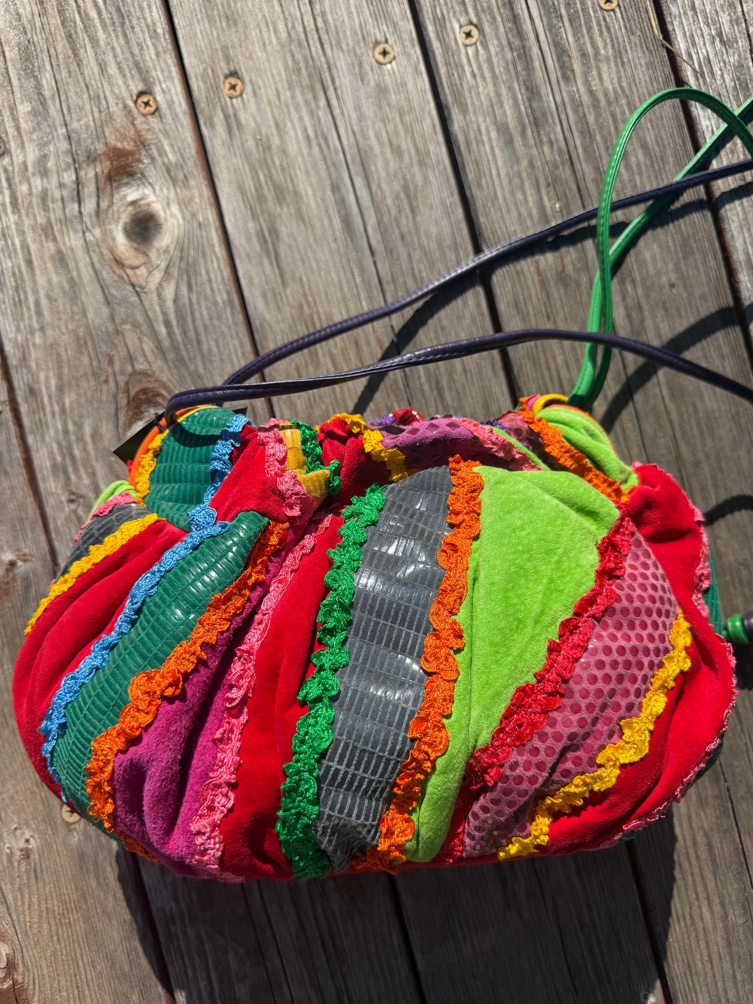 Vintage Multicolor Patchwork Suede & Leather Statement Bag