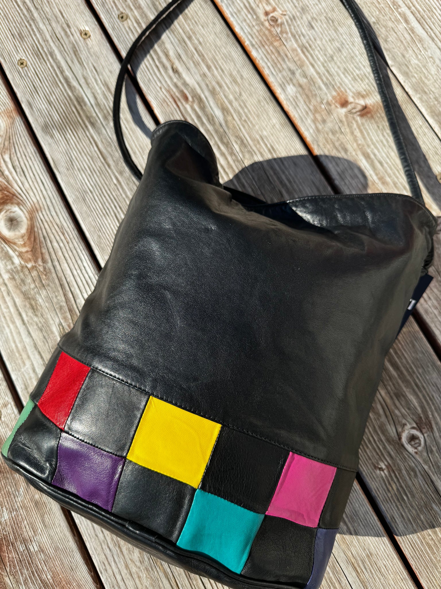 Vintage Buttery Soft Leather Colorblock Purse